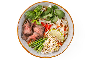 Pho bo soup on a white background studio shooting 4