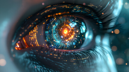 Close up of a robot eye Artificial intelligence Concept