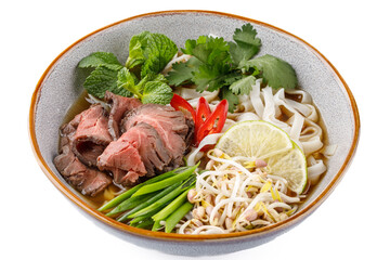 Pho bo soup on a white background studio shooting 3
