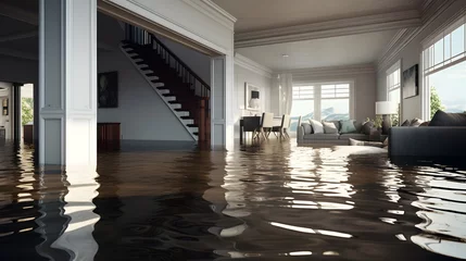 Deurstickers Home Floor Flooded, Showcasing Water Damage And Potential Issues © Ziyan Yang
