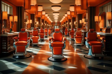Bustling urban barbershop. combining classic and modern elements, exuding vibrancy and style