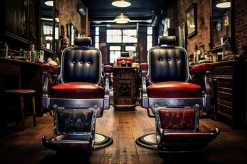 Urban energy. barbershop fusion of classic and modern style in vibrant neighborhood - obrazy, fototapety, plakaty