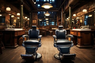 Vibrant barbershop scene. classic and modern style, capturing urban neighborhood energy