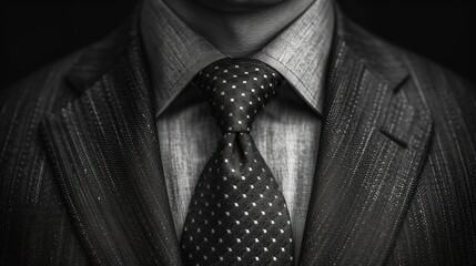 Businessman with a polka dot tie., A man in a suit and tie., Professional attire on a man., The businessman's polka dot tie stands out..