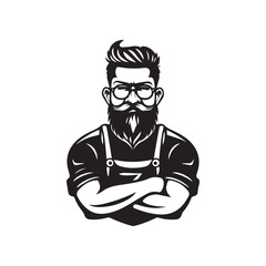 A man with a neat beard with glasses. Logo for barber shop.