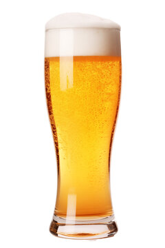 Frosty glass of light beer set isolated on a white background. AI Generative