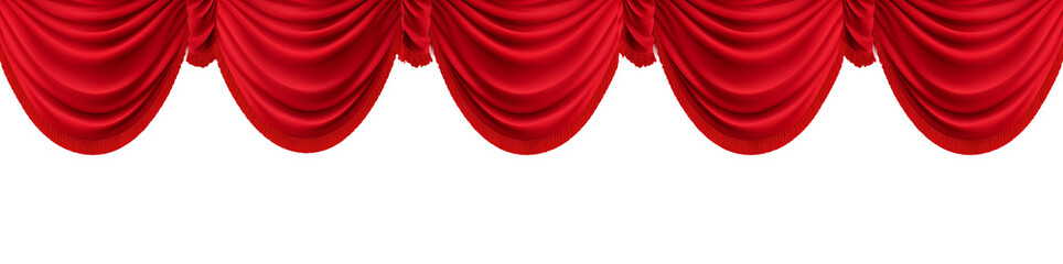 Red curtain, theater stage. Red Satin Border or frame  isolated on transparent background, png.	