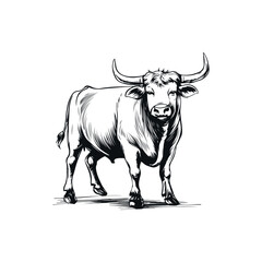 Black and white sketch of bull.