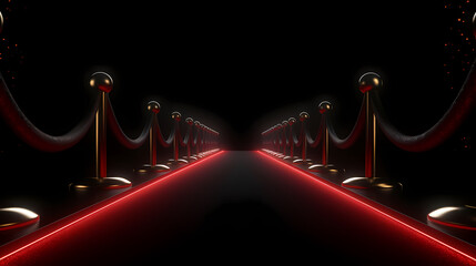 Red carpet on the stairs on dark background, the way to glory, victory and success