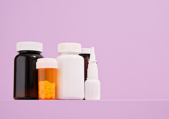 Health support and prevention. Packaging with medicines. Copy space for text.