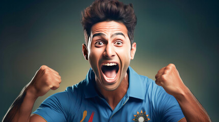 Young man screaming and shouting for supporting cricket team - obrazy, fototapety, plakaty