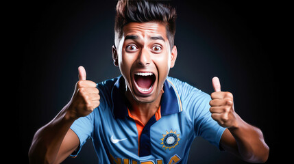 Young man screaming and shouting for supporting cricket team