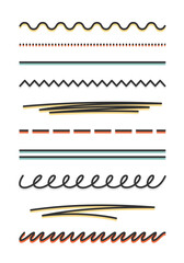 Obraz premium Set of hand drawn vector colorful horizontal scribbles underline elements