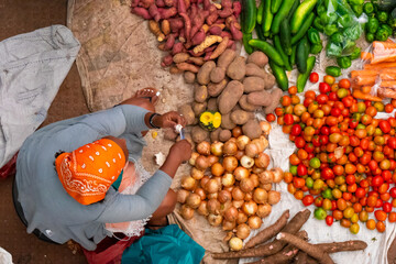 The lively market of the city of Assomada (Somada), Santiago Island, Cape Verde (Cabo Verde)