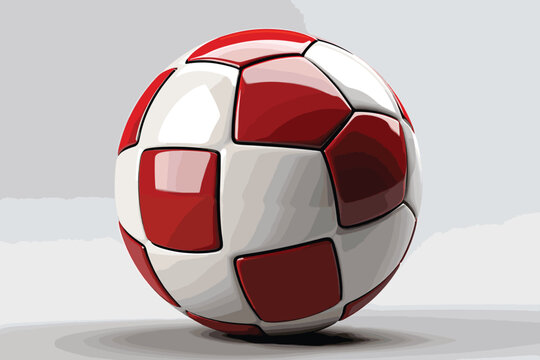 Red and White Soccer Ball on White Background 3D Rendering