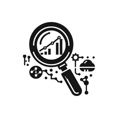 Magnifying glass analyzing data icon, graph analysis business icon vector