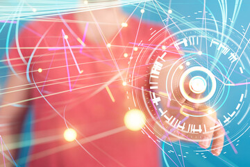 Neural network 3D illustration. Big data and cybersecurity