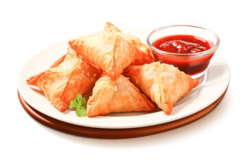 Fresh samosa in plate with tomato sause