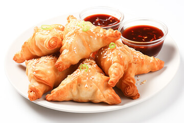 Fresh samosa in plate with tomato sause