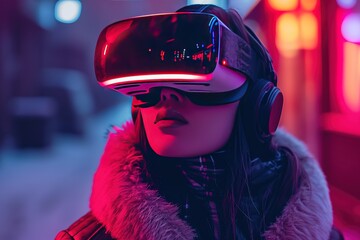 Woman wearing futuristic VR glasses