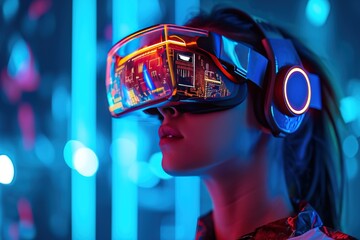 Woman wearing futuristic VR glasses