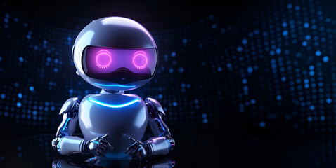 Cute robot on a dark background with space to copy