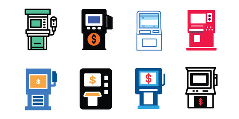 ATM machines Icons Set for personal and business use. Cash currency, money transactions, crediting of money, linear icon collection. Bank terminal.