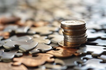 Money in puzzles. Pieces of a jigsaw fitting together. Collaboration or group effort Acknowledge