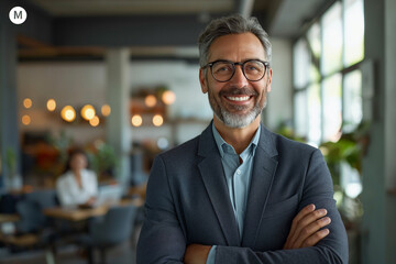 Fototapeta premium Distinguished business man CEO portrait, professional elegance, corporate team strategy concept, epitome of leadership and experience..