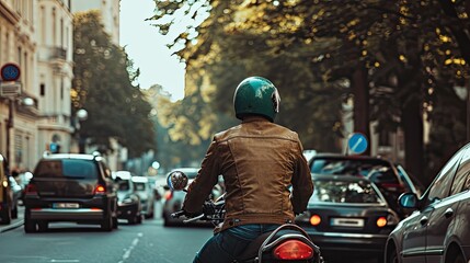 Extreme urban adventures: Motorcyclist in the city hustle