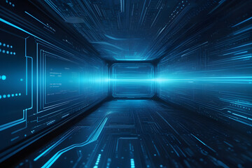 Futuristic Technology Background, Glowing Neon Circuit Board, Abstract Digital Hi-Tech Concept