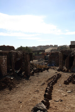 pottery, houses, rubish in a village
