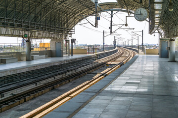 Platform and tracks of the Vadpalani metro station in Chennai