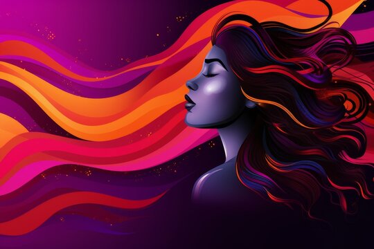 Banner with copy space, portrait of African American woman on purple and pink colored banner, concept for African American History Month, black history month, women's day, women's history month