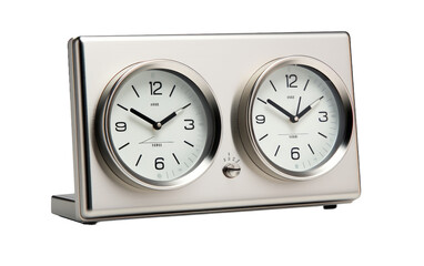 Stylish Table Clock with Dual Time Zones, Dual Time Zone Table Clock isolated on Transparent background.