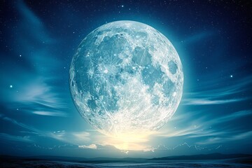 Naklejka na ściany i meble Full moon rising over a desert landscape