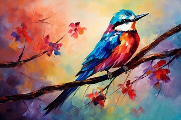 bird on a branch oil painting