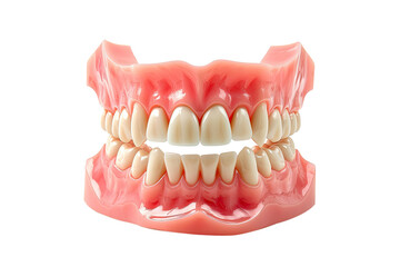 Obraz premium Full Dentures with teeth, gum and bone for preserves isolated on transparent png background, fake teeth in dentistry, medicine and prosthesis.