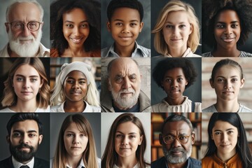 Obraz premium Realistic portraits of people of mixed races and ages.