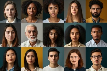 Realistic portraits of people of mixed races and ages.