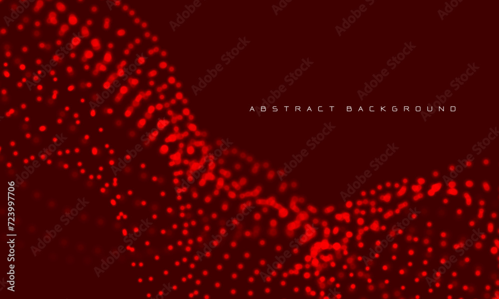 Poster abstract 3d red particles flow wave dot landscape digital data structure future mesh grid technology
