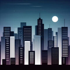Naklejka premium A graphic representation of a city skyline at night with a glowing moon.