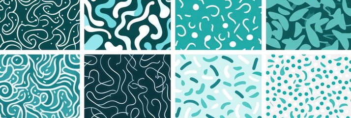 cyan random hand drawn patterns, tileable, calming colors vector illustration pattern