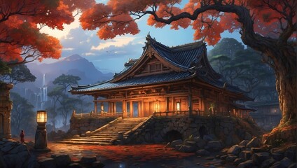 Obraz premium Beautiful Nighttime serenity envelops the ancient Chinese Temple of Heaven, nestled in a tranquil park, blending history, tradition, and architectural beauty under the Asian sky.Generative AI
