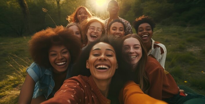 Diverse Group of Friends Taking a Selfie Together at a Social Event Generative AI
