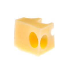 Cube of delicious cheese isolated on white