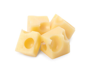 Cubes of delicious cheese isolated on white