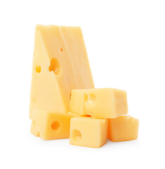 Cut fresh delicious cheese isolated on white