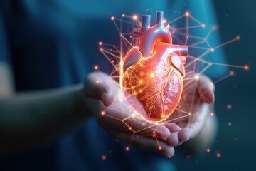 Hologram heart shaped like a cardiogram Campaign idea about heart disease, cardiovascular health, - obrazy, fototapety, plakaty
