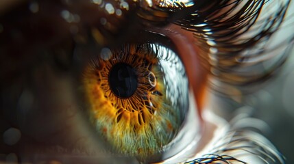 Macro shot of an eye with a beautiful iris and reflection